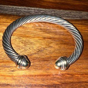 Authentic DAVID YURMAN Silver 7mm Gold Dome Cable Classic Bracelet Cuff